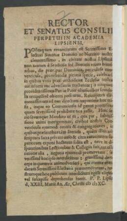 Rector Et Senatus Consilii Perpetui in Academia Lipsiensi.