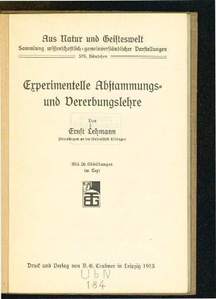 Experimentelle Abstammungs- und Vererbungslehre