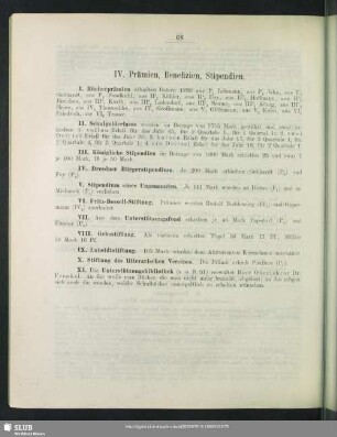 IV. Prämien, Benefizien, Stipendien