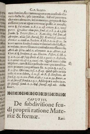 Caput III. De subdivisione feudi proprii ratione Materiæ & formæ.