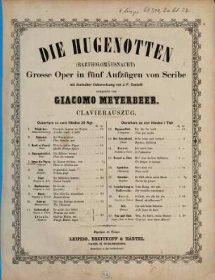 Die Hugenotten : (Bartholomäusnacht) ; große Oper in 5 Aufzügen von Scribe ; in dt. Übers.. 5, Gruß des Pagen : In diesem Schloss, was