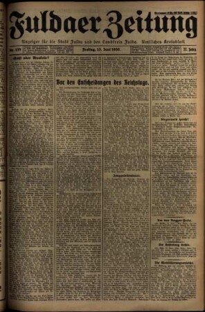 Erste Ausgabe vom Freitag, den 13. Juni 1930.
