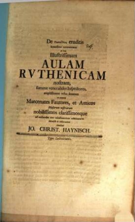 De pentathlois eruditis brevissime commentatur et una Illustrissimam Aulam Ruthenicam nostram, summe venerabiles Inspectores ... ad audiendas tres valedicentium oratiunculas ... invitat Jo. Christ. Haynisch