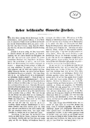 Ueber beschränkte Gewerbe=Freiheit.