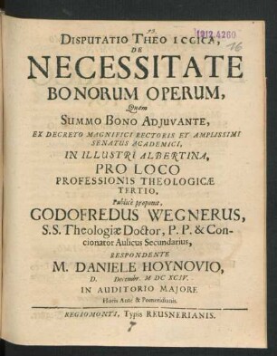 Disputatio Theo Logica, De Necessitate Bonorum Operum