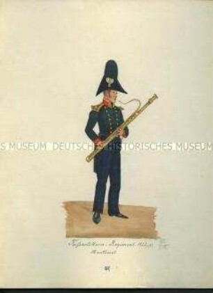 Uniformdarstellung, Hoboist des Fuß-Artillerie-Regiments, Königreich Sachsen, 1822/1831.