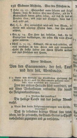 Achter Abschnitt. Von den Sacramenten, der heil. Taufe und dem heil. Abendmahle.