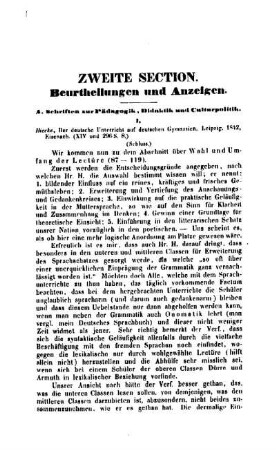 Beurtheilungen und Anzeigen : zweite Section