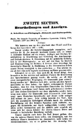 Beurtheilungen und Anzeigen : zweite Section