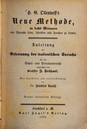 Anleitung zur Erlernung der italienischen Sprache für den Schul- und Privatunterricht