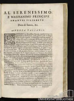 Al serenissimo e magnanimo e magnanimo principe Emanuel Filiverto Duca di Sauoia