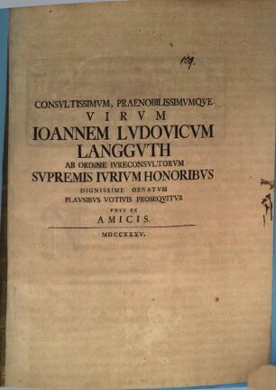 Carmen Jo. Ludov. Langguth ... plausibus votivis prosequitur unus ex Amicis