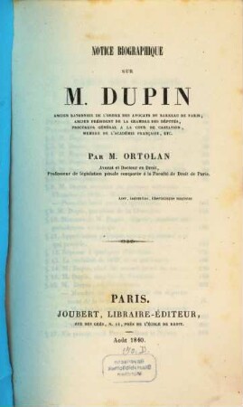 Notice Biographique sur M. Dupin