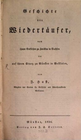 Geschichte der Wiedertäufer ...