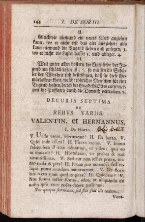 Decuria septima de rebus variis. Valentin. et Hermannus.