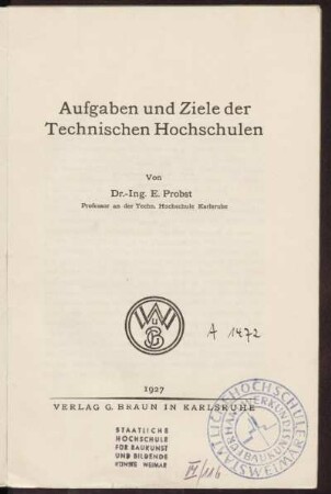 Aufgaben und Ziele der Technischen Hochschulen