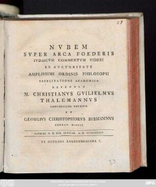 Nvbem Svper Arca Foederis Ivdaicvm Commentvm Videri