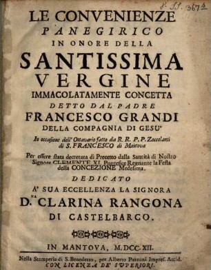 Le convenienze : panegirico in onore della Santissima Vergine immacolatamente concetta