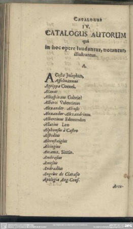IV. Catalogus Autorum, qui in hoc opere laudantur, notantur, illustrantur