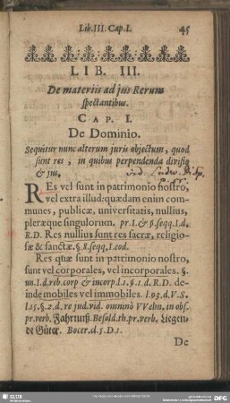 Lib. III. De materiis ad ius Rerum spectantibus
