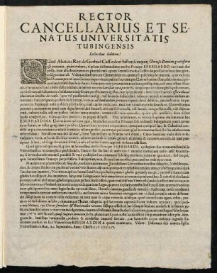 Rector Cancellarius Et Senatus Universitatis Tubingensis Lectoribus Salutem!