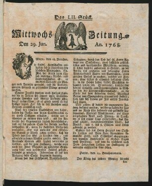 Zeitungsberichte über Winckelmanns Tod bzw. den Verbleib seiner Sammlungen in Rom (Drucke, 1768-1769)
