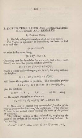 A Smith's prize paper and dissertation, Solutions and remarks.