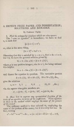 A Smith's prize paper and dissertation, Solutions and remarks.