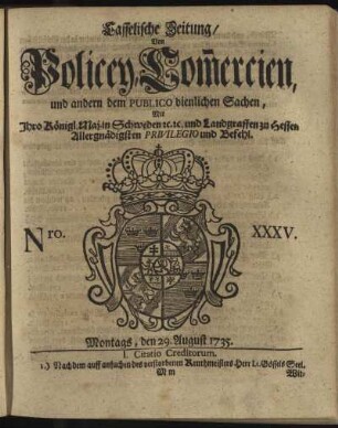 Nro. XXXV, Montags, den 29. August 1735