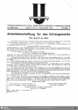 Arbeitsbeschaffung für das Uhrengewerbe