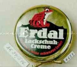 Blechdose mit Deckelheber für "Erdal Lackschuh-Creme für Lack- u. feine schwarze Leder" mit Inhalt