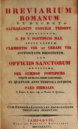 Breviarium Romanum, 3. Pars hiemalis