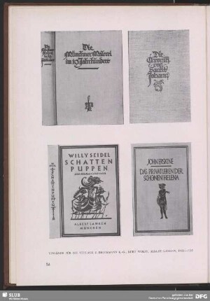 Gestaltung verschiedener Buchumschläge für die Verlage F.Bruckmann K.-G., Kurt Wolff, Albert Langen