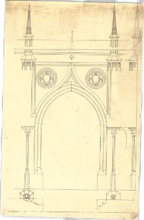 Hoffstadt, Friedrich; Mappe: Dachstühle, Ornamentik etc. - Portal, gotisch (Grundriss, Ansicht, Schnitt)