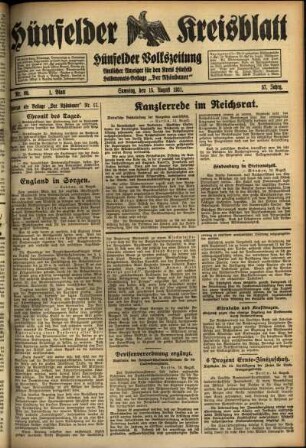 Erste Ausgabe vom Samstag, den 15. August 1931.