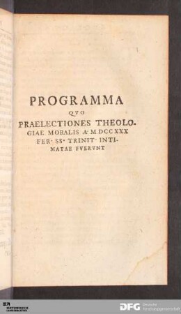 Programma Quo Praelectiones Theologiae Moralis [...]
