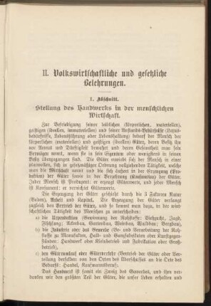 II. Volkswirtschaftliche und gesetzliche Belehrungen.