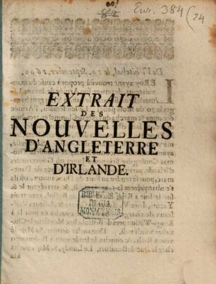 Extrait des Nouvelles d'Angleterre et d'Irlande
