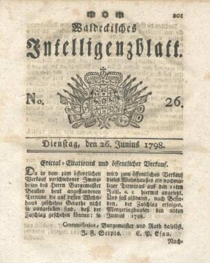 No. 26, Dienstag, den 26. Junius 1798