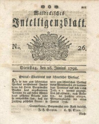 No. 26, Dienstag, den 26. Junius 1798