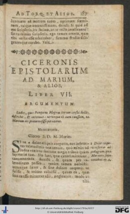 Ciceronis Epistolarum Ad Marium, Et Alios, Liber VII.