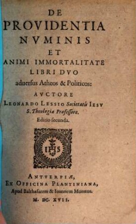 De providentia numinis et animi immortalitate libri II.