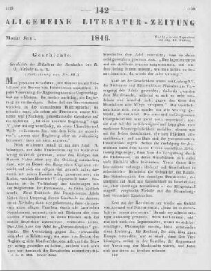 Niebuhr, B. G.: Geschichte des Zeitalters der Revolution. Vorlesungen an der Universität zu Bonn im Sommer 1829. Hamburg; Agentur des Rauhen Hauses 1845 (Fortsetzung von Nr. 141]