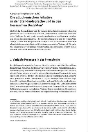 Die allophonischen Frikative in der Standardsprache und in den hessischen Dialekten
