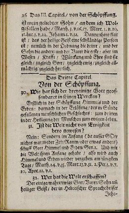Das Dritte Capitel. Von der Schöpffung. = Caput III. De Creatione.