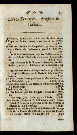Livres François, Anglois & Italiens