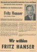Flugblatt für Fritz Hanser zur Bundestags-Nachwahl (Vereinsdruckerei)