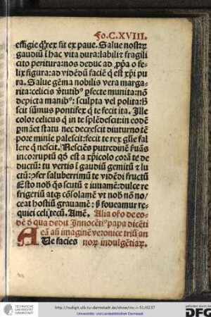 Alia oratio de eodem de qua dedit Innocentius papa dicenti eam ante imaginem Veronice trium annorum indulgentiarum.