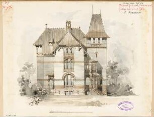 Villa für eine Familie, Berlin-Grunewald Monatskonkurrenz März 1890: Aufriss Straßenansicht; Maßstabsleiste