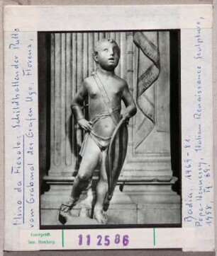 Mino da Fiesole: Schildhaltender Putto vom Grabmal des Grafen Ugo, Florenz, Badia